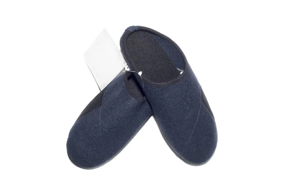The blue, male slippers on a white background — 스톡 사진
