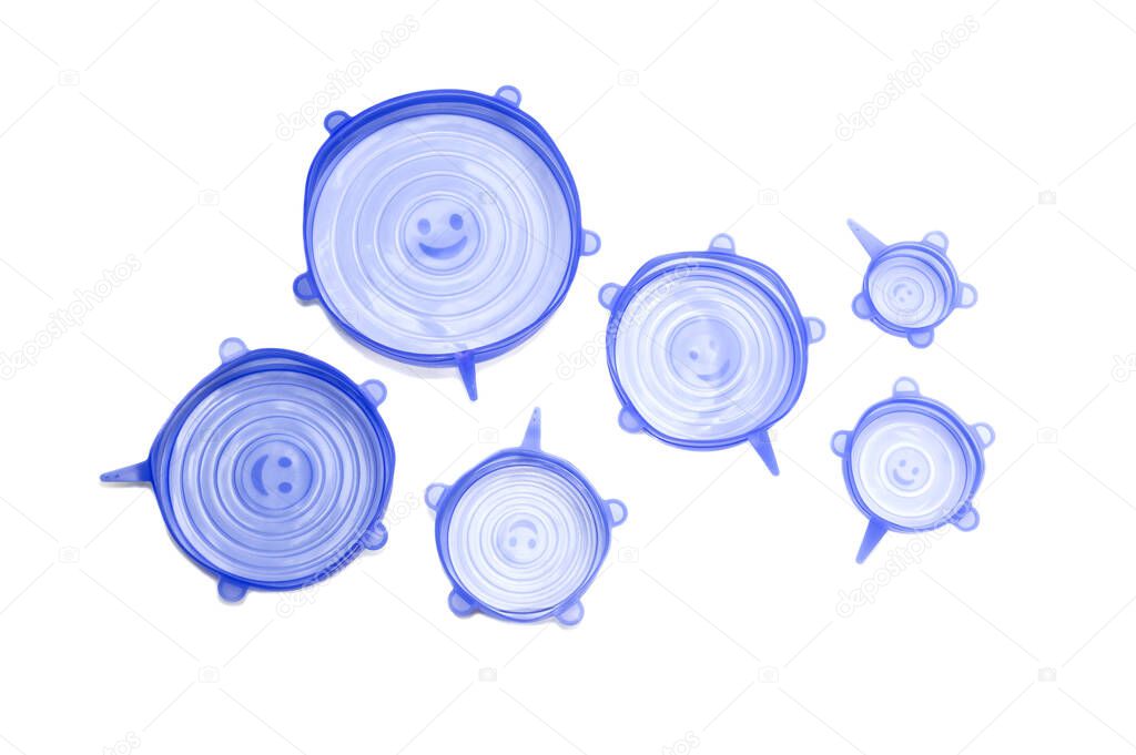 Blue, kitchen covers made of silicone on a white background