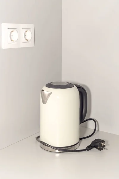 Kitchen Equipment New Large Modern Electric White Kettle Light Background — Stock Photo, Image