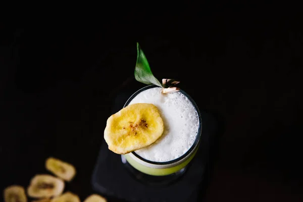 Yellow Cocktail Decorated Banana Dark Background — Stock Photo, Image