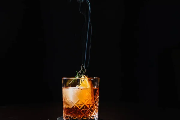 Whiskey Ice Orange Rosemary Smoking — Stock Photo, Image