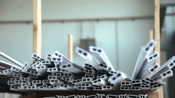 Dolly of PVC profiles, plastic windows manufacture — Stock Footage Dolly of PVC profiles, plastic windows manufacture Video Clip