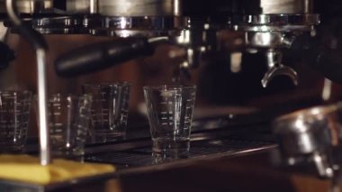 iki profesyonel espresso makinesi dökülür varlık espresso fincan