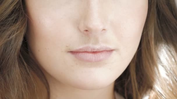 Close up of happy girl drinking a cup of tea. Slowly — Stock Video