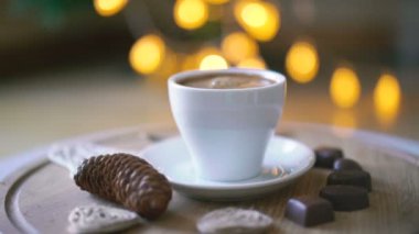 Kahve, şeker ve bisküvi 4 k ile ahşap arka plan döndürme