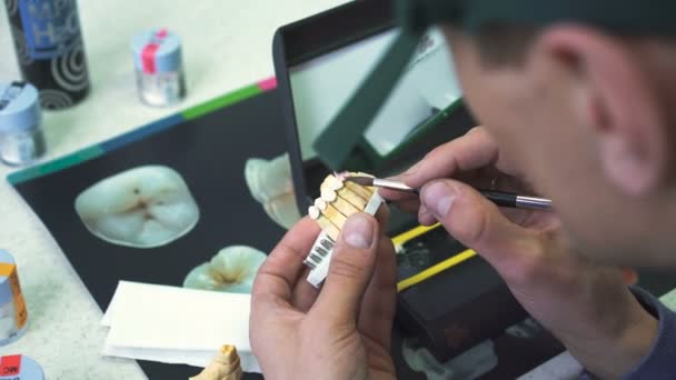 Dentysta sprawia, że model ludzkiej szczęki w 4k — Wideo stockowe