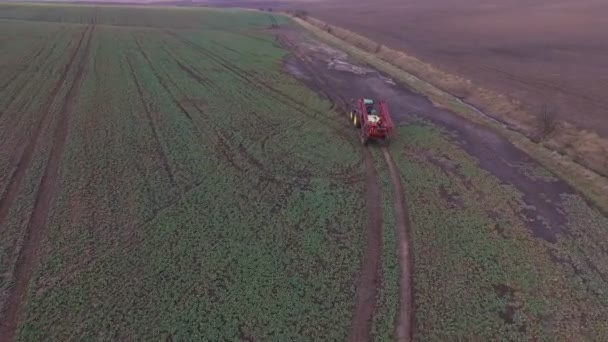 Aerial view of tractor working on the fields in 4K — Stock Video