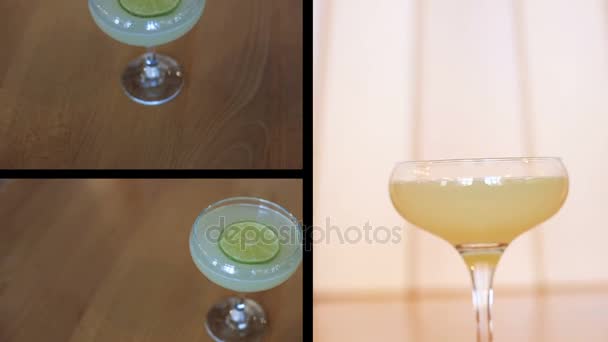 Montage de cocktail au citron vert sur table — Video