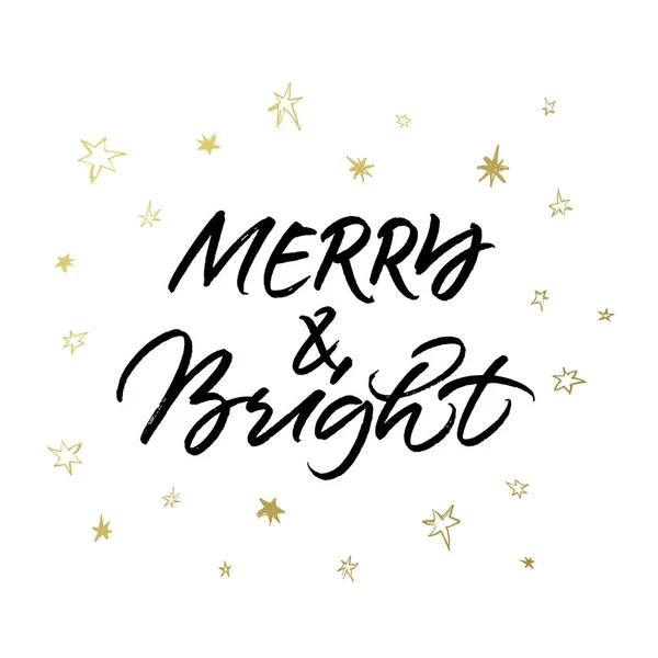 Merry & Bright Christmas borste kalligrafi — Stock vektor