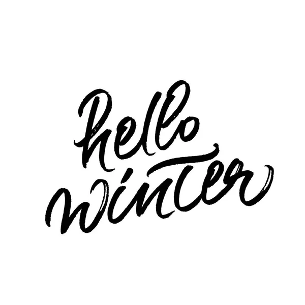 Hola invierno cepillo caligrafía — Vector de stock