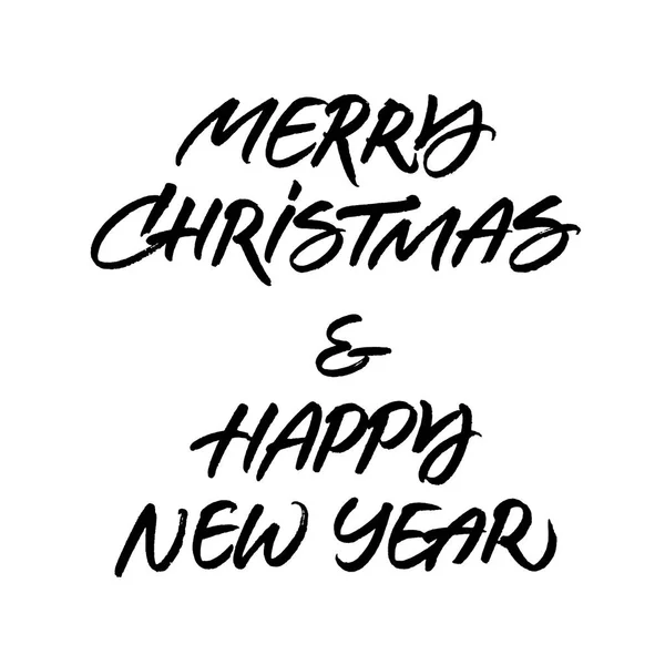 Feliz Natal e Feliz Ano Novo escova caligrafia — Vetor de Stock