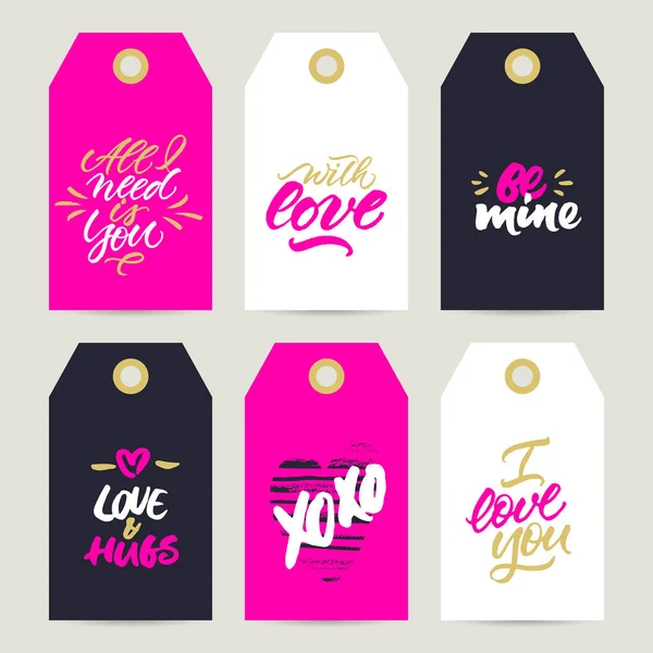 Set of gift tags with rough brush calligraphy for Valentine's Da — Stock Vector