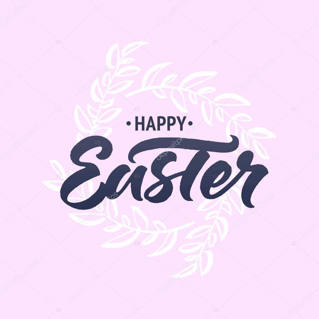 Happy Easter greeting card with spring wreath