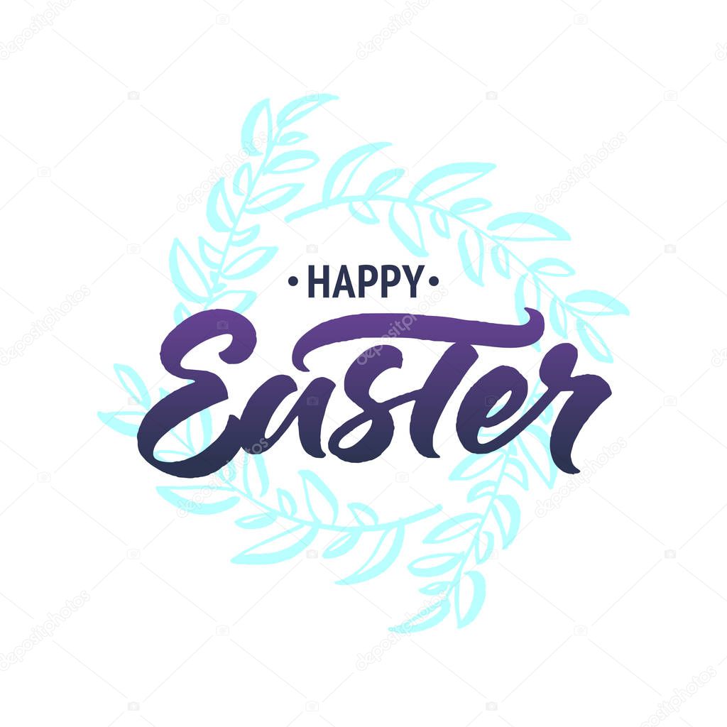Happy Easter greeting card with spring wreath