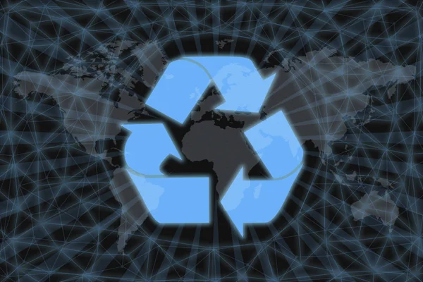 Neon Icon reciclagem de lixo, com um fundo escuro e um mapa do mundo. Conceito gráfico para o seu design . — Fotografia de Stock