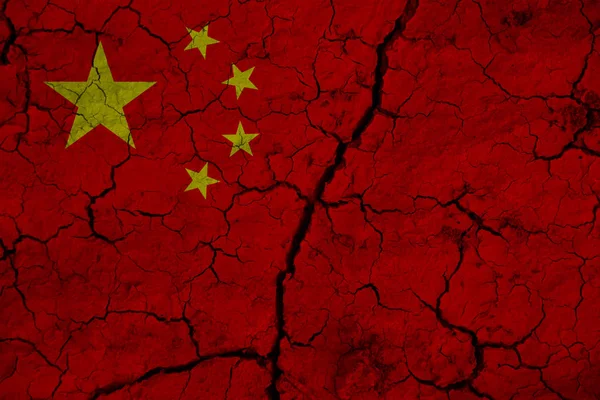 China Flagge Auf Dem Hintergrund Textur Der Rissigen Erde Das — Stockfoto