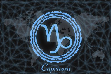 Burç burcu, Oğlak burcu. Dünyanın arka planında imzalı astrolojik bir sembol. Burçlar için kullanılabilir..