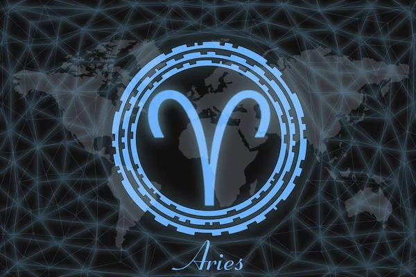 The sign of the zodiac is Aries. astrological symbol with the signature, on the background of the earth. Can be used for horoscopes.