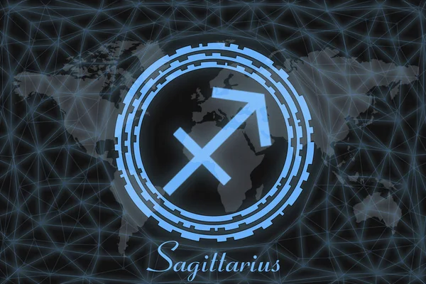 Zodiac sign - Sagittarius. astrological symbol with the signature, on the background of the earth. Can be used for horoscopes.