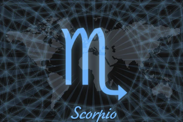 Segno zodiacale - Scorpione. simbolo astrologico con la firma, sullo sfondo della terra. Può essere usato per gli oroscopi . — Foto Stock