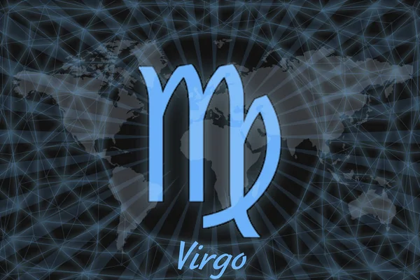 황도대의 별자리 : Virgo. 지구의 배경에 서명이 새겨진 점성술의 상징이었습니다. 천궁도에 사용 될 수있다. — 스톡 사진