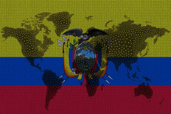 环环相扣的世界地图 背景是厄瓜多尔国旗和裂缝 Ecuador加密货币概念 — 图库照片