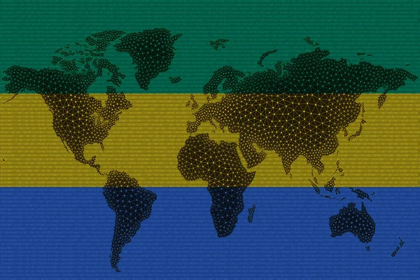 Blockchain World Map Background Flag Gabon Cracks Gabon Cryptocurrency Concept — Stock Photo, Image