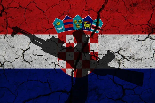 Fusil Asalto Mano Fondo Bandera Croacia Grietas Croacia Power Concept — Foto de Stock