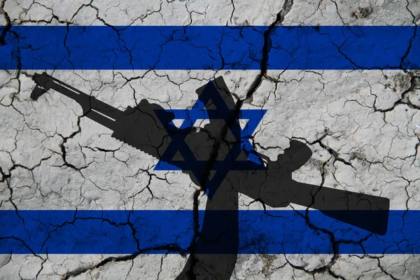 Hand Misshandel Gevär Bakgrunden Flaggan Israel Och Sprickor Israel Power — Stockfoto