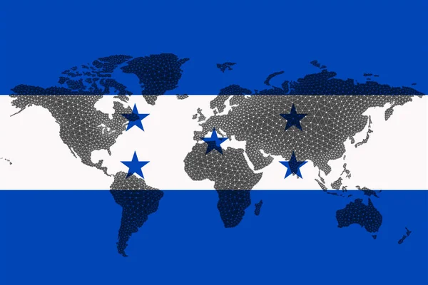 Blockchain World Map Background Flag Honduras Cracks Honduras Cryptocurrency Concept — Stock Photo, Image