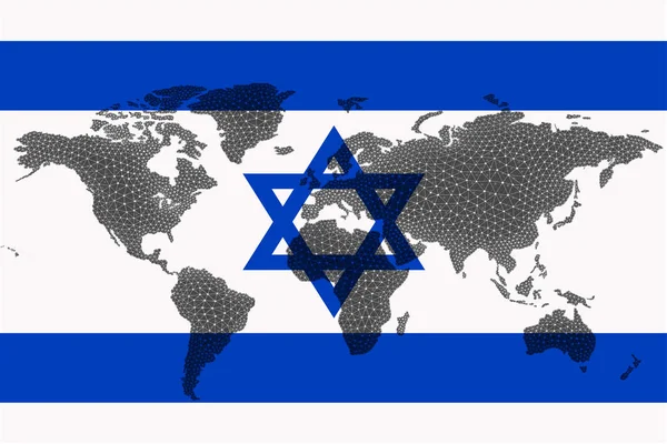 以以色列国旗和裂缝为背景的区块链世界地图 以色列加密货币概念 — 图库照片