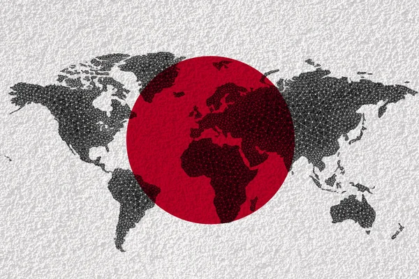 Blockchain Mappa Del Mondo Sullo Sfondo Della Bandiera Del Giappone — Foto Stock