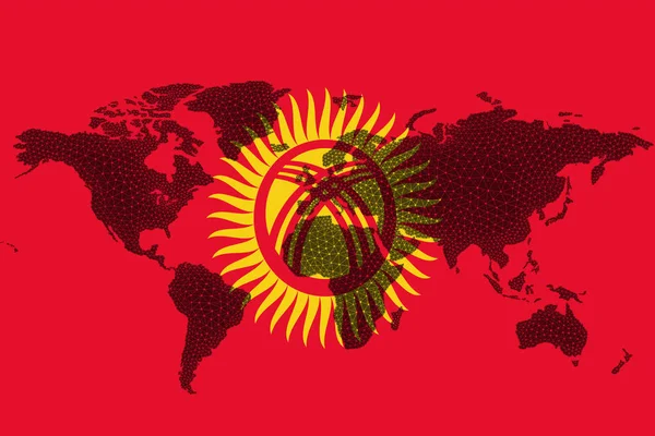 Карта Світу Блокчейн Тлі Прапора Киргизстану Тріщин Криптовалюта Киргизстану — стокове фото