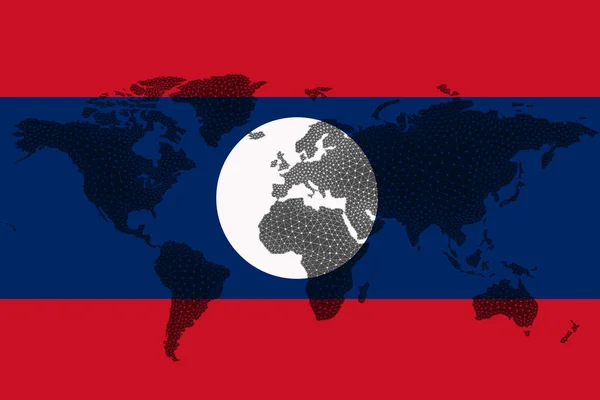 Mapa Świata Blockchain Tle Flagi Laosu Pęknięć Koncepcja Kryptowaluta Laosu — Zdjęcie stockowe