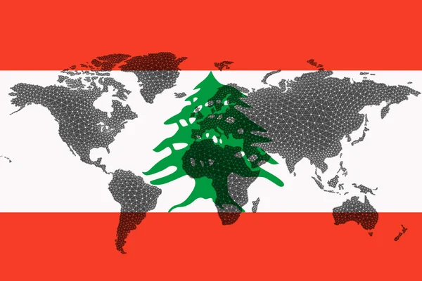 Blockchain Världskarta Bakgrunden Flaggan Libanon Och Sprickor Konceptet Kryptovaluta Libanon — Stockfoto