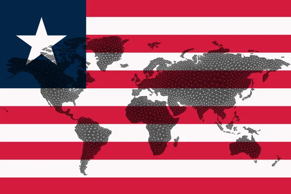 Blockchain Världskarta Bakgrunden Flaggan Liberia Och Sprickor Liberia Cryptocurrency Koncept — Stockfoto