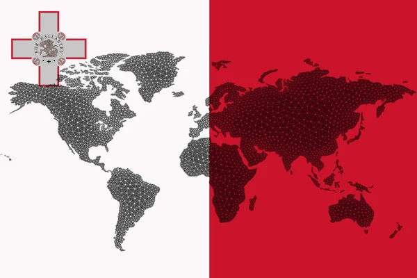Blockchain Mappa Del Mondo Sullo Sfondo Della Bandiera Malta Crepe — Foto Stock