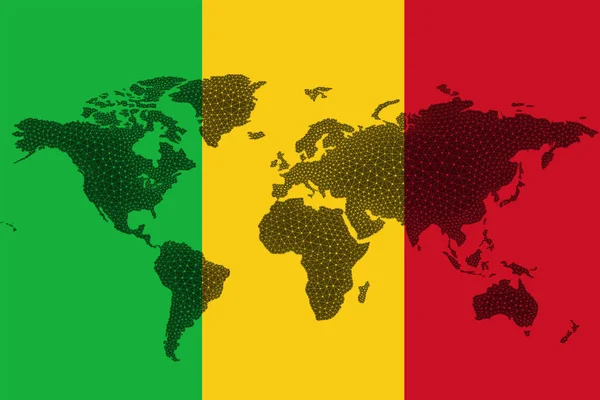 Blokklánc Világtérkép Hátterében Zászló Mali Repedések Mali Cryptocurrency Koncepció — Stock Fotó