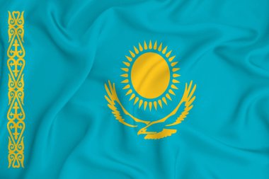 Arka planda Kazakistan bayrağı var. Tasarımcı çözümleri kavramı.