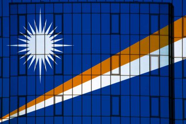 Marshall Adaları 'nın bayrağı arka planda. Tasarımcı çözümleri kavramı.