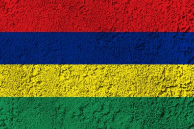 Arka planda Mauritius bayrağı var. Tasarımcı çözümleri kavramı.