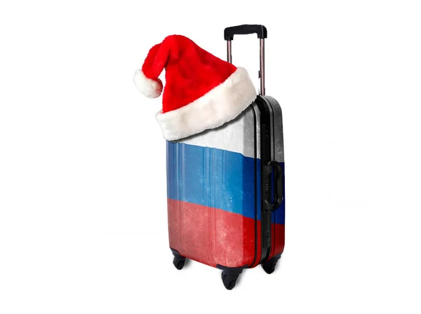 Βαλίτσα Την Υφή Της Σημαίας Της Ρωσίας Ρόδες Καπάκι Από — Φωτογραφία Αρχείου