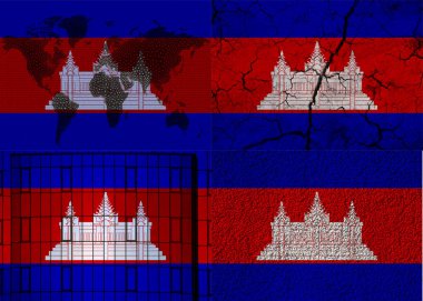 Hindistan bayrağının ve Pakistan bayrağının yakın plan görüntüsü çatlak dünyanın arka planına karşı. Savaş krizi kavramı ve Hindistan ile Pakistan arasındaki çatışma..