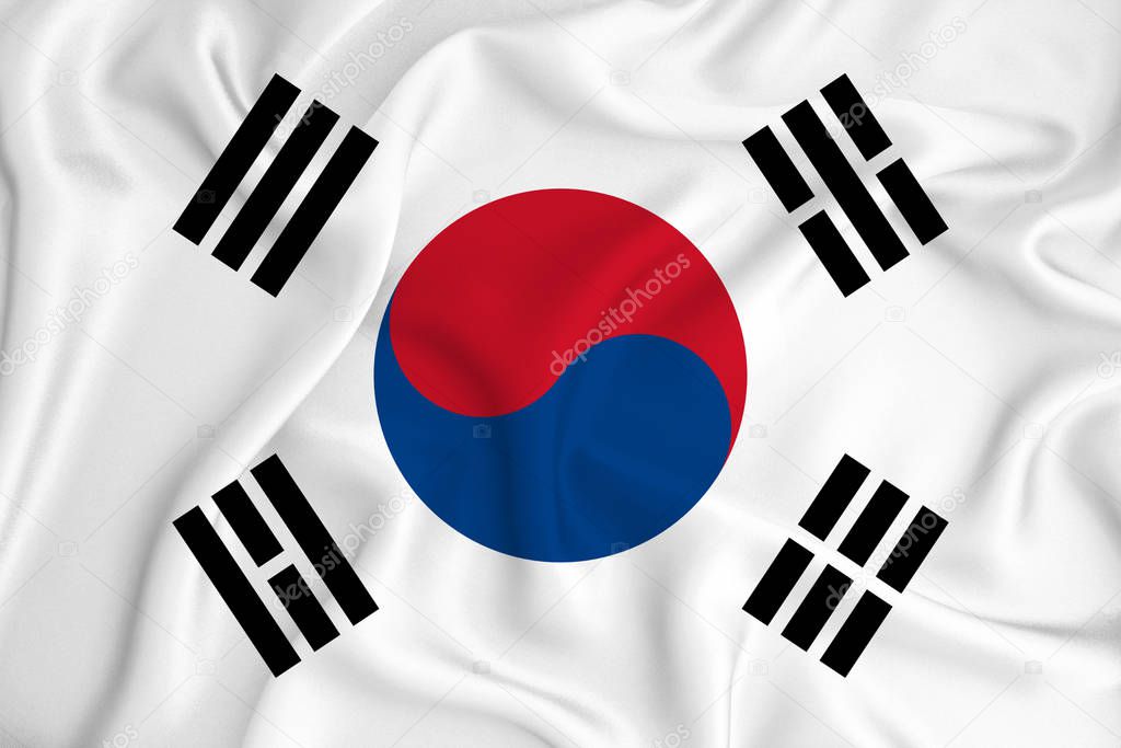 South Korean flag on the background texture. Concept for designer solutions.