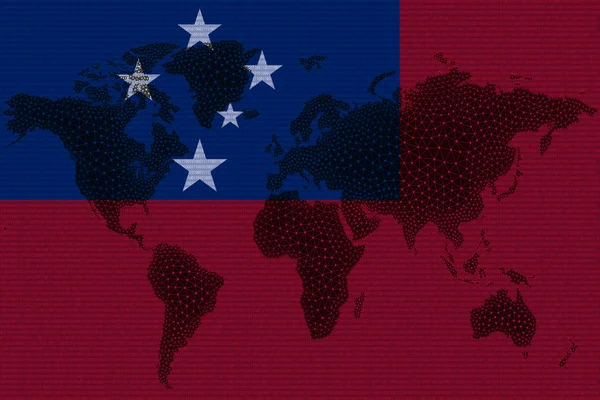 Blockchain World Map Background Flag Samoa Cracks Samoa Cryptocurrency Concept — ストック写真