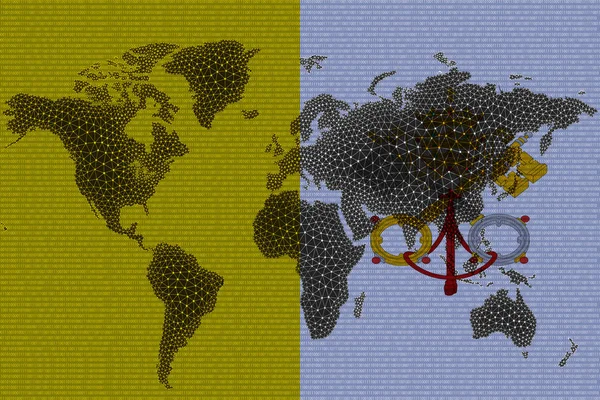 Blockchain Mapa Del Mundo Fondo Bandera Del Vaticano Grietas Concepto — Foto de Stock