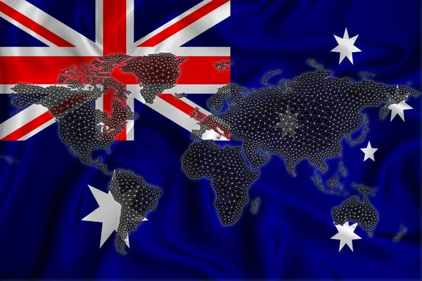 Карта Мира Блокчейн Сети Фоне Флага Австралии Концепция Криптовалют Австралии — стоковое фото