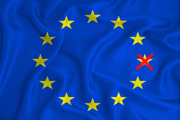Blue Flag European Union Flutters Wind Close Red Cross Crossed — Stock Photo, Image