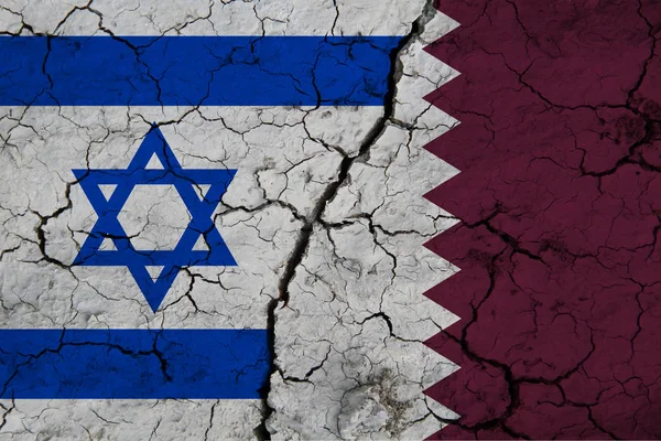 Flag Israel Qatar Сайті Textured Cracked Earth Концепція Співпраці Між — стокове фото