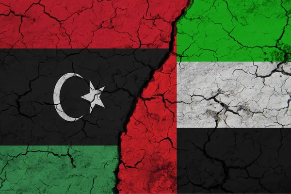Flag Libya Oae Textured Cracked Earth Англійською Концепція Співпраці Між — стокове фото